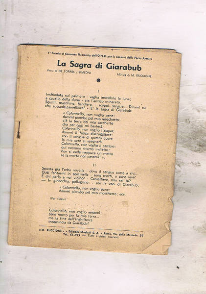 Raccolta di canzoni 1° premio al Concorso Nazionale dell'O.N.D. per …