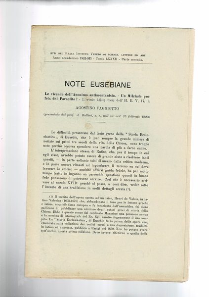 Note eusebiane. Le vicende dell'autonomo antimontanista. Un Milziade profeta di …