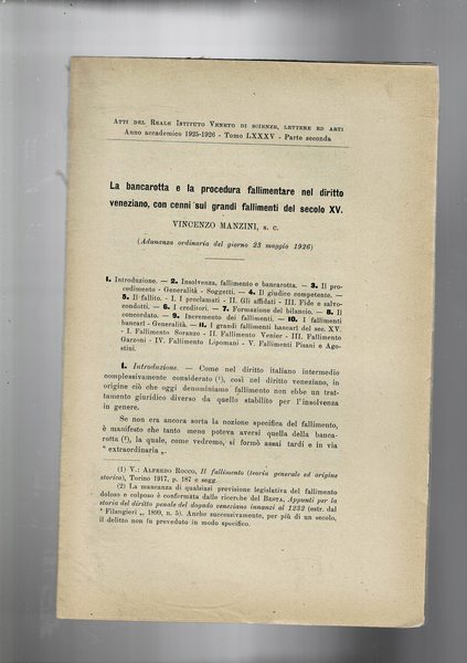 La bancarotta e la procedura fallimentare nel diritto veneziano, con …