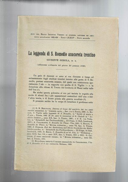 La leggenda di S. Romedio anacoreta teatino. Estratto dagli Atti …