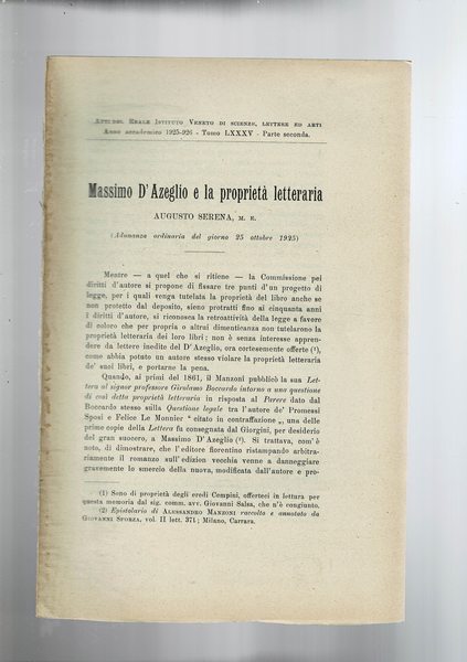 Massimo D'Azeglio e la proprietà letteraria. Estratto dagli Atti del …