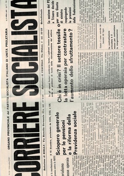 Corriere socialista. Quindicinale. Organo provinciale del Partito Socialista Italiano di …