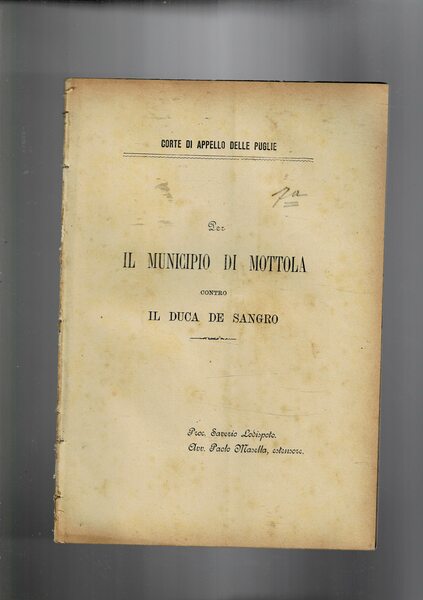 Per il municipio di Mottola contro il duca De Sangro.