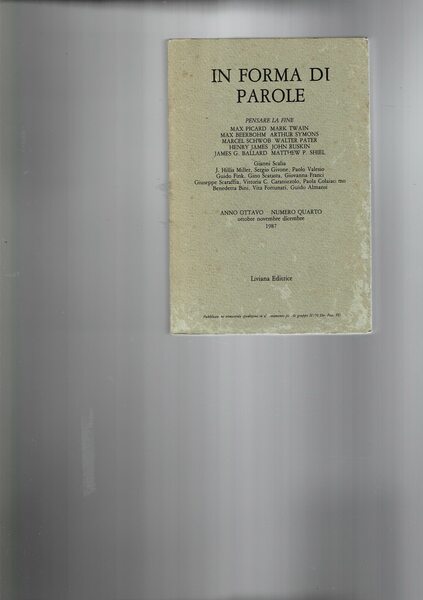 In forma di parole. Pensare la fine. Ottavo anno, numero …