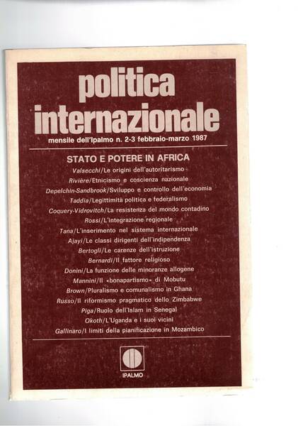 Stato e potere in Africa. 2-3 feb-mar. 1987 della rivista …