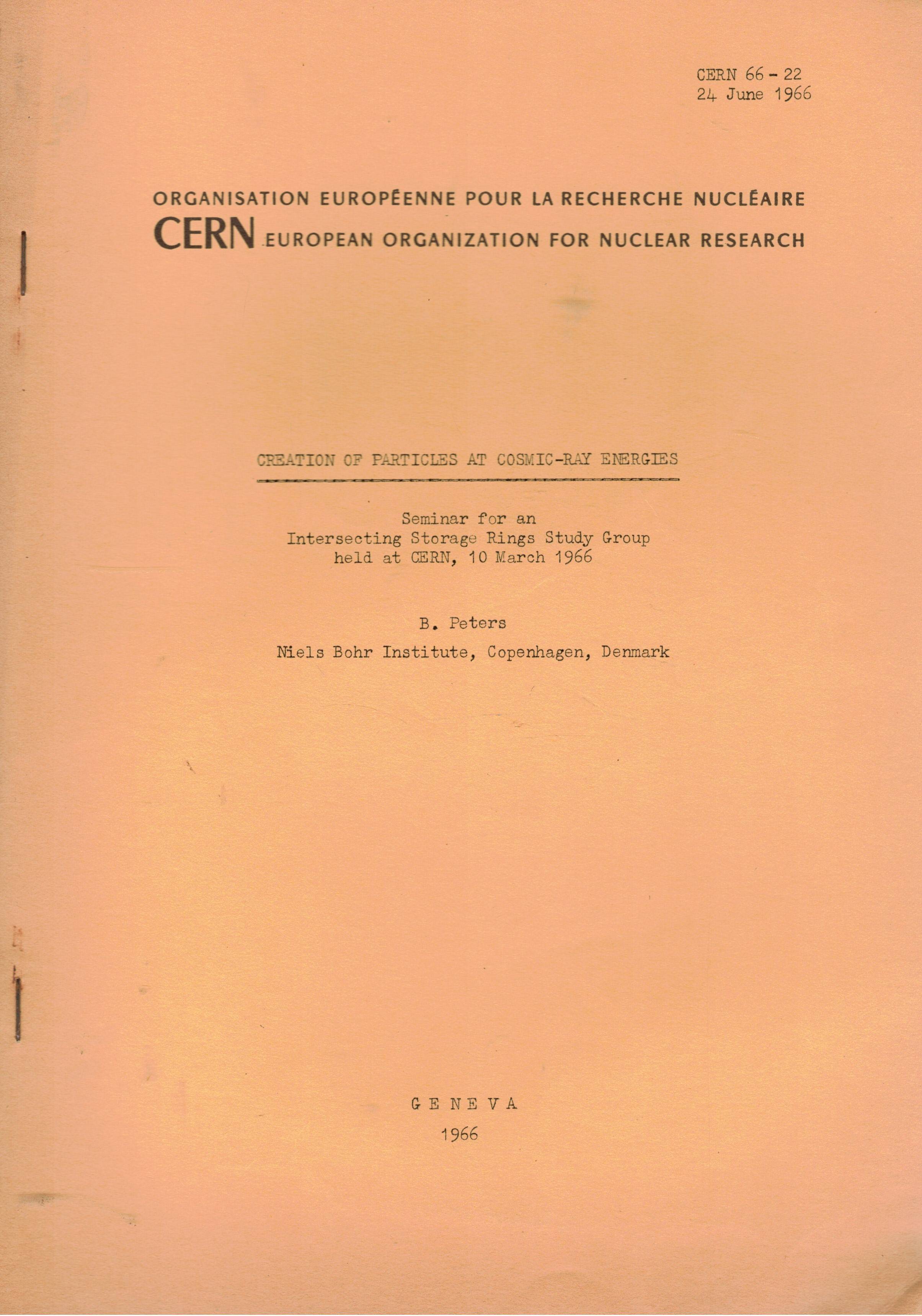 Creation of particles at cosmic-ray energies. Seminar for an intersecting …