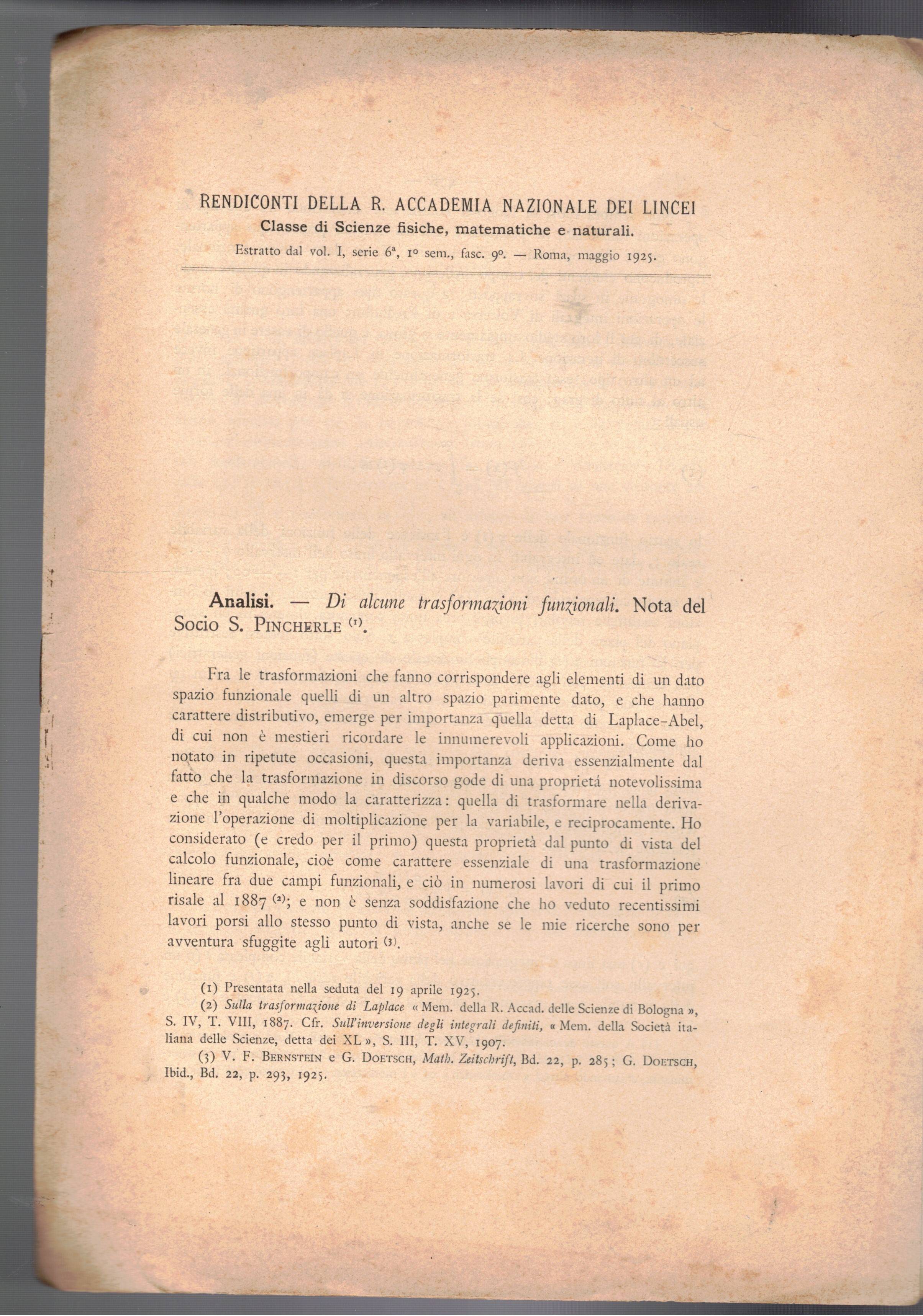 Di alcune trasformazioni funzionali. Estratto.