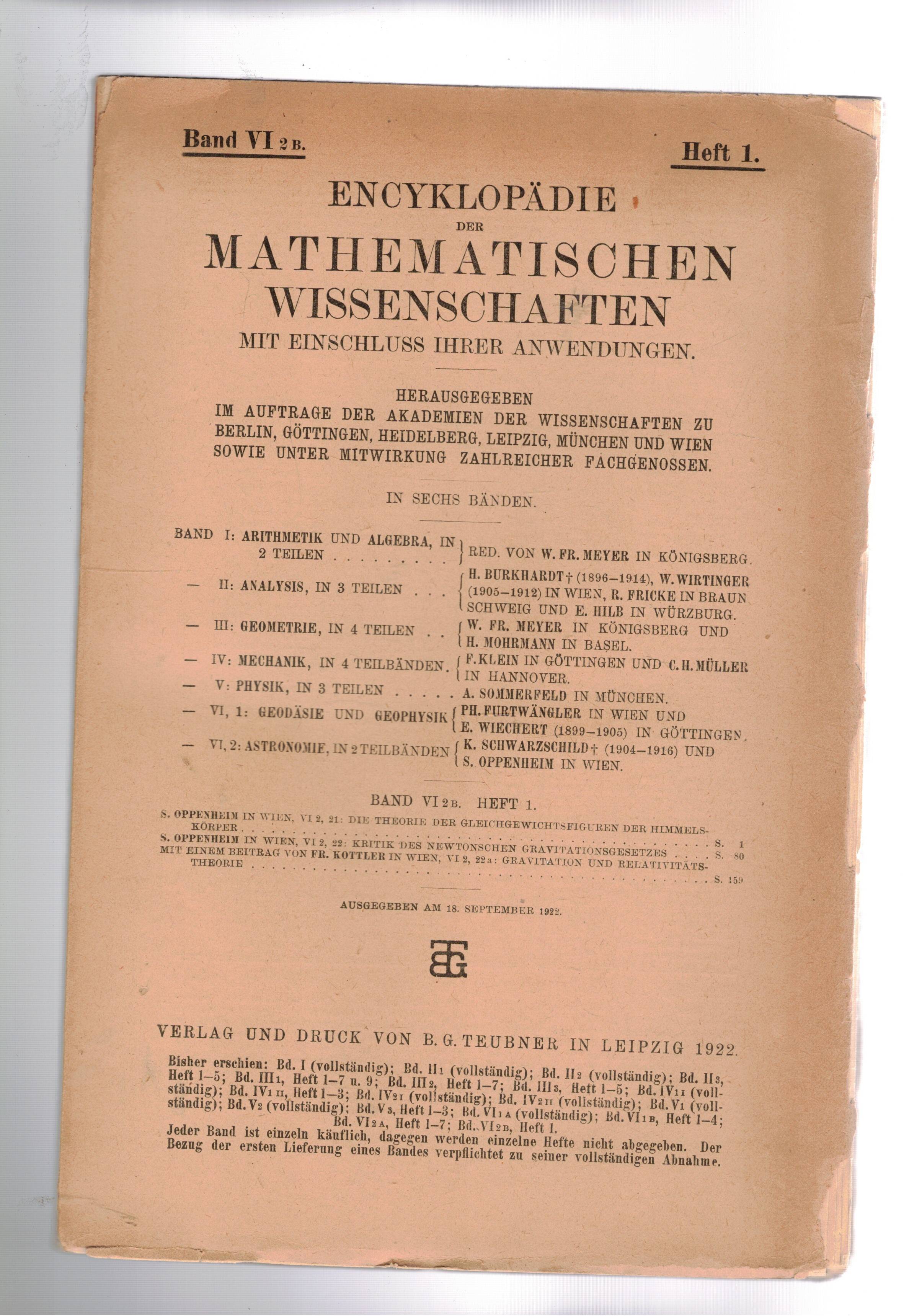 Encyklopadie der Mathematischen Wissenschaften, mit Einschluss Hirer Anwendungen. Band 6-2-. …
