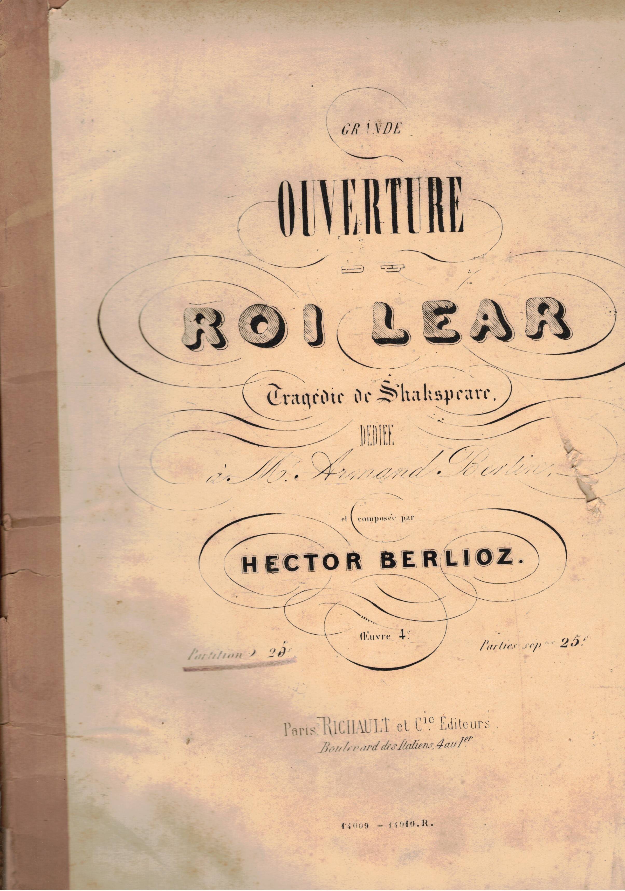 Grande overture du Roi Lear (tragedie de Shakespeare) dedie a …