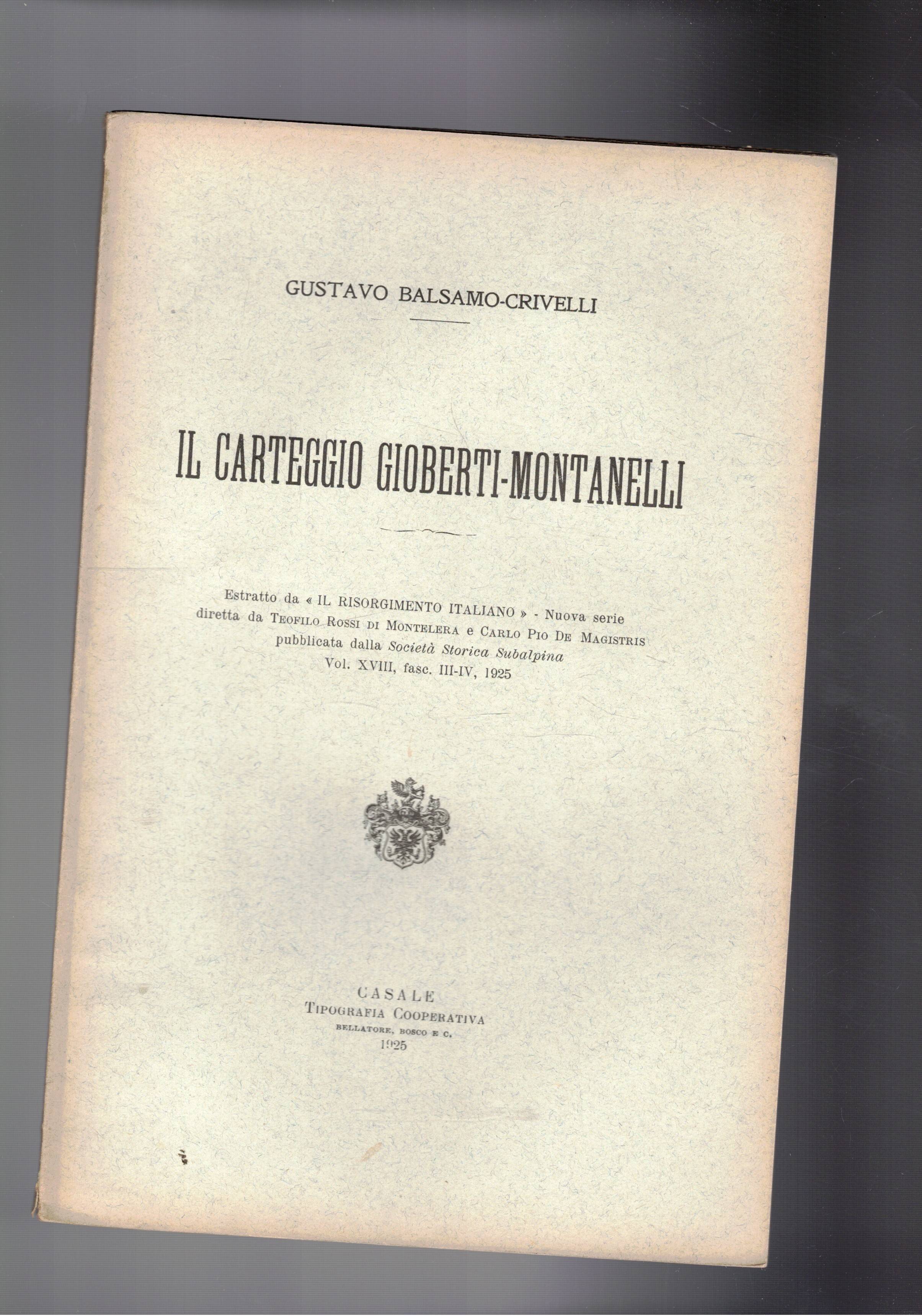 Il carteggio Gioberti-Montanelli. Estratto.