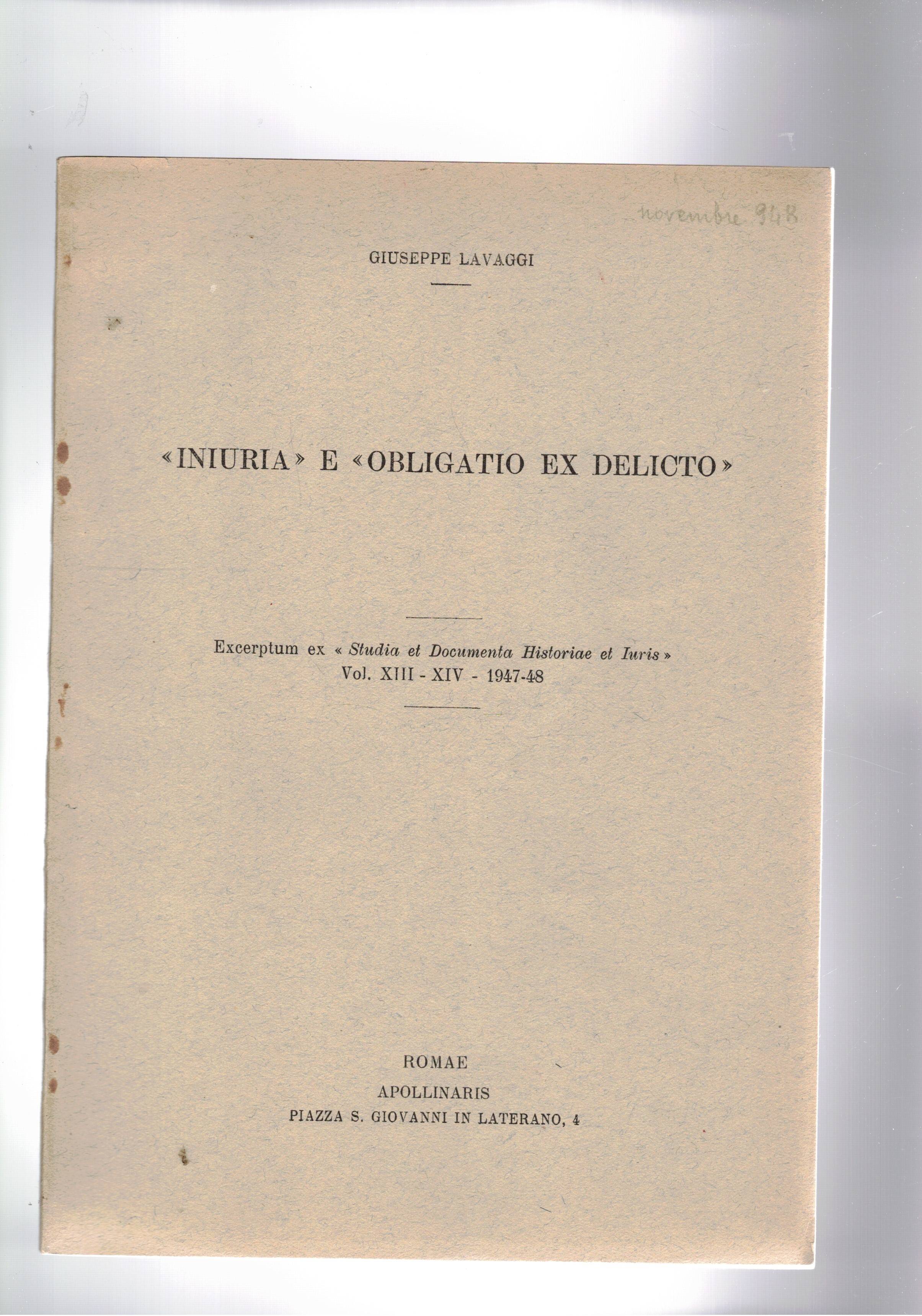 Iniuria e obligatio ex delicto. Estratto.