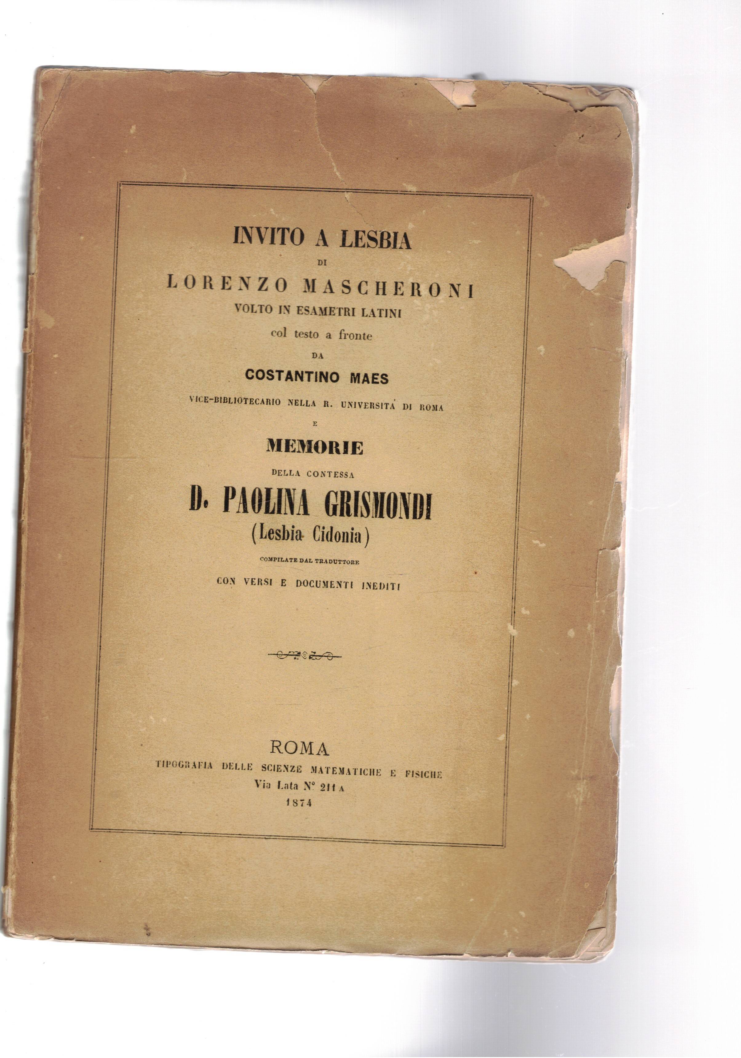 Invito a Lesbia di Lorenzo Mascheroni volto in esametri latini …