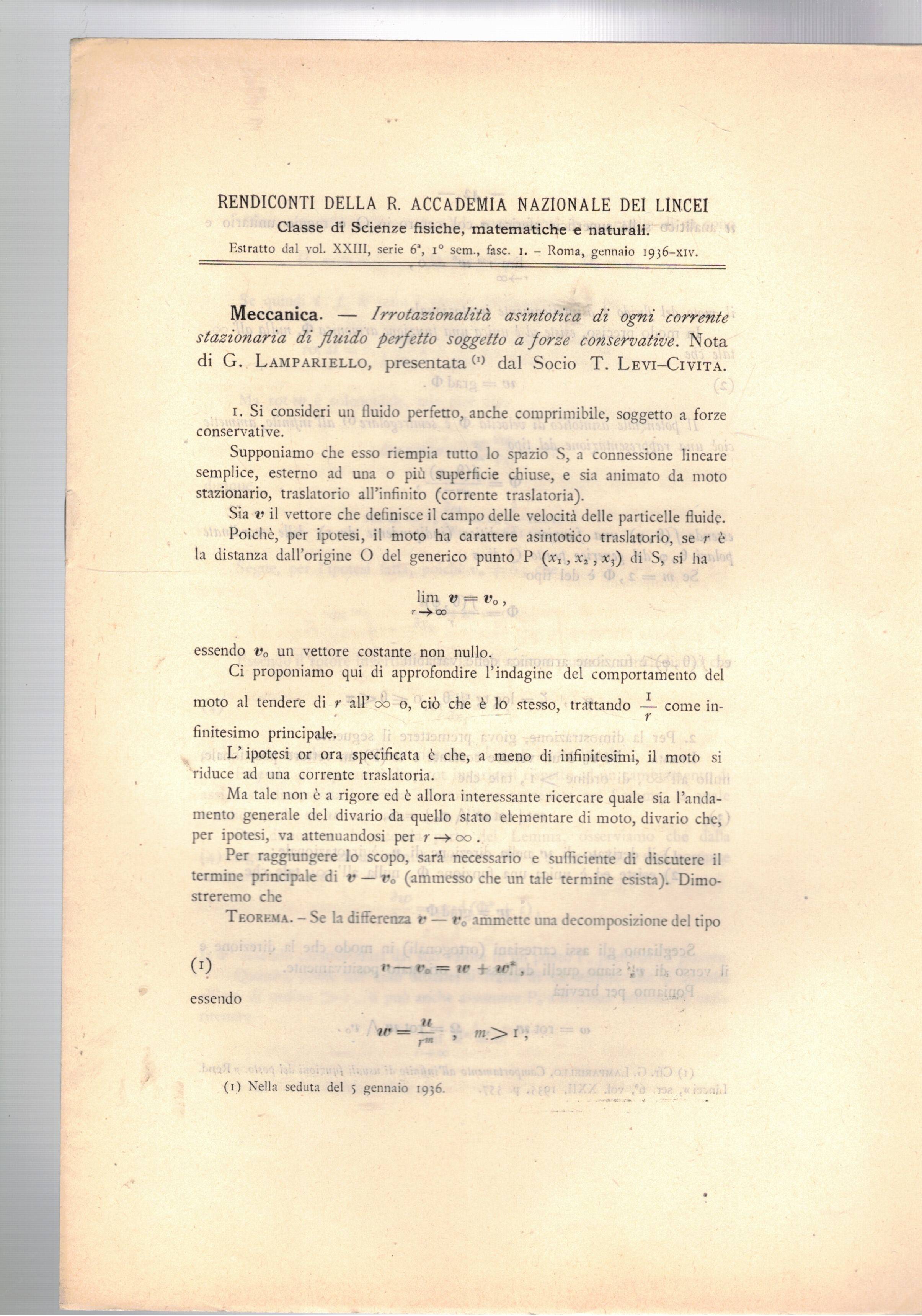 Irrotazionalità asintotica di ogni corrente stazionaria di fluido perfetto soggetto …