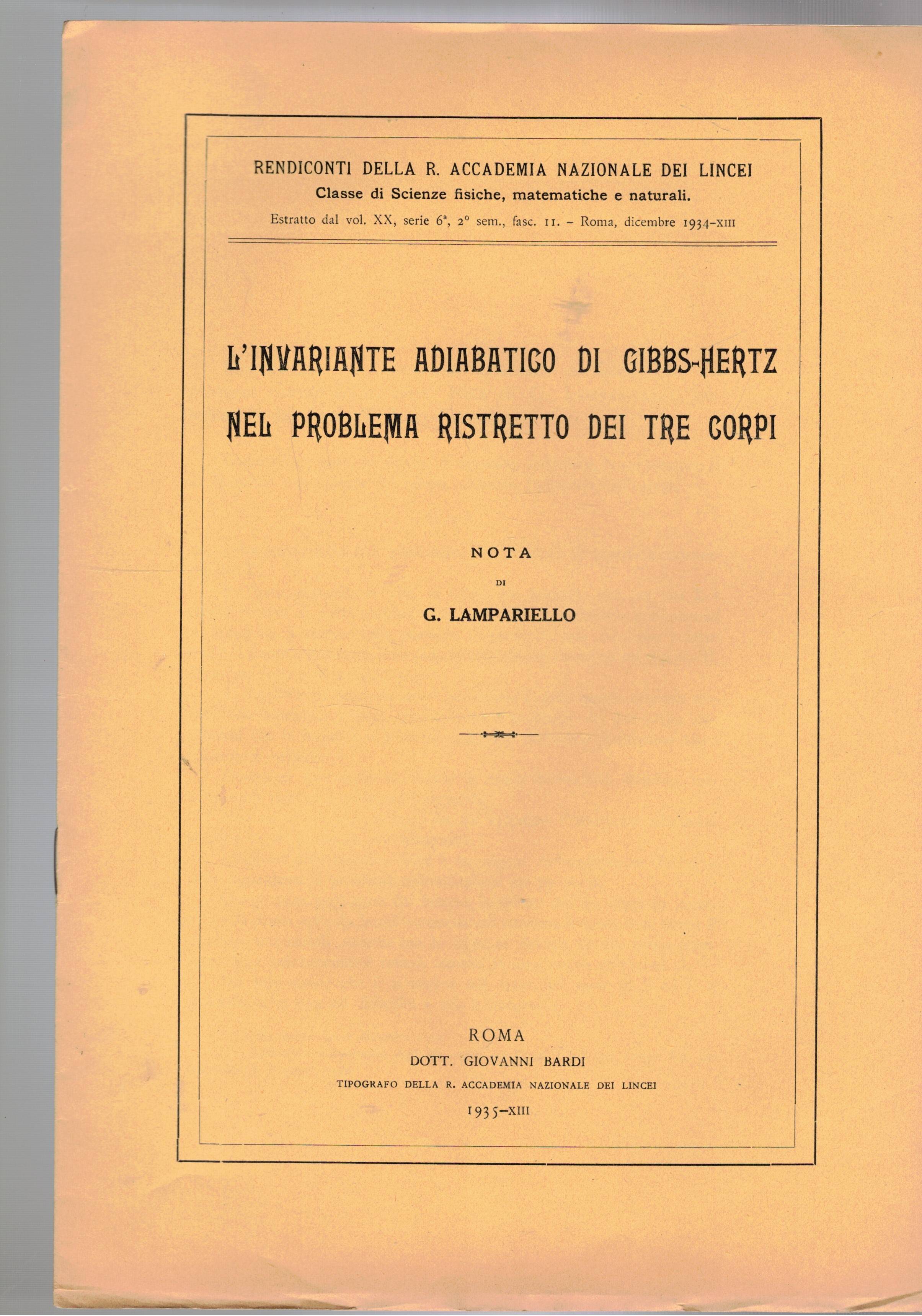 L'invriante adiabatico di Gibbs-Hertz nel probela ristretto dei tre corpi. …