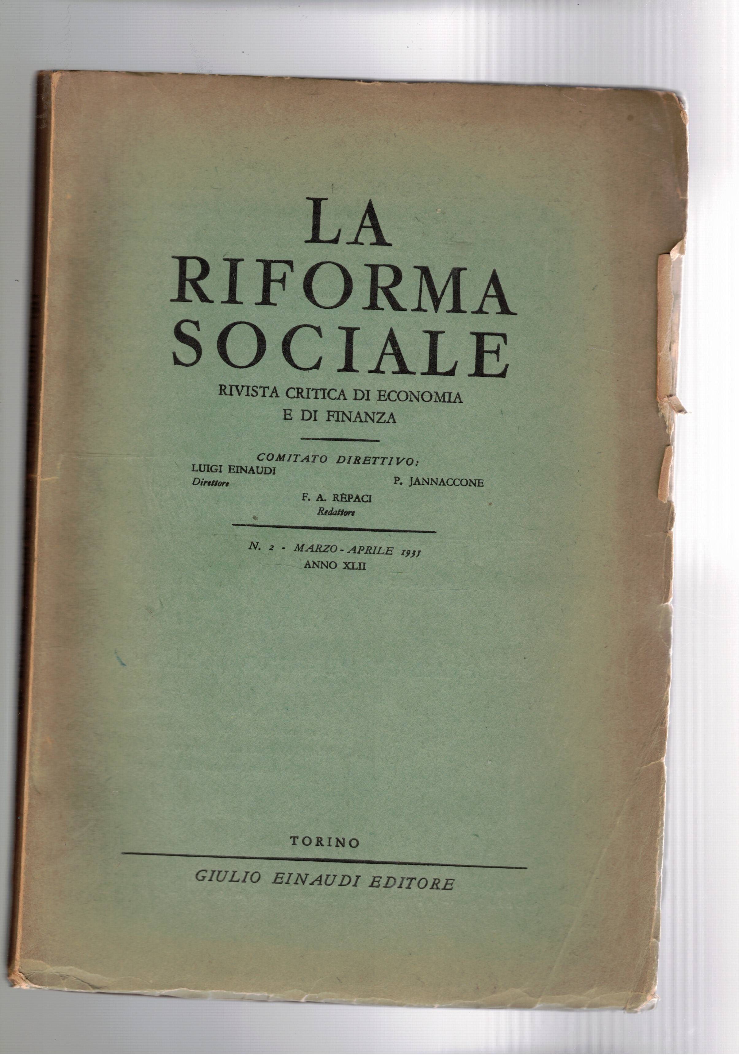 La Riforma Sociale, rivista critica di economia e finanza. n° …