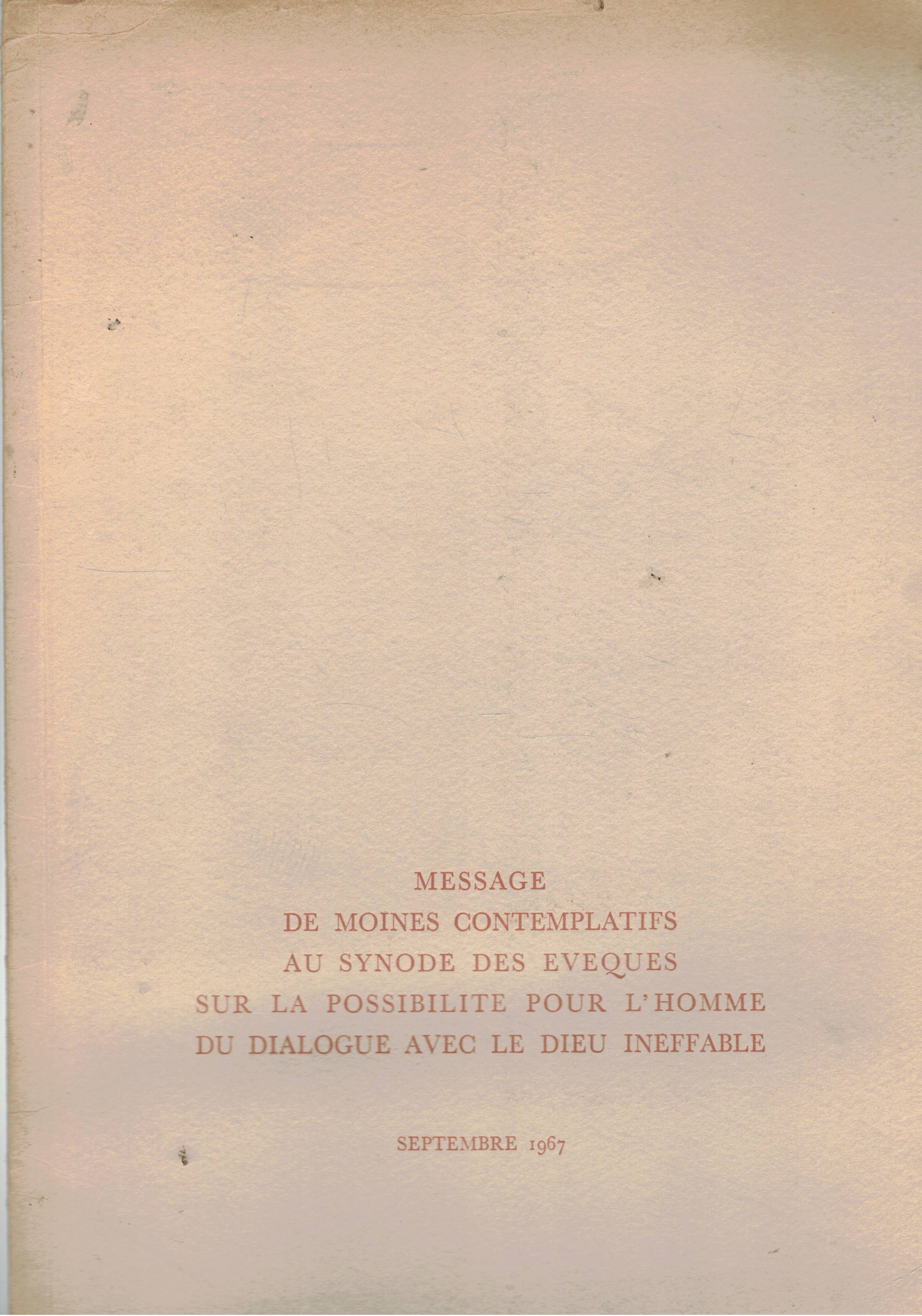 Message de moines contemplatifs au synode des évèques sur la …