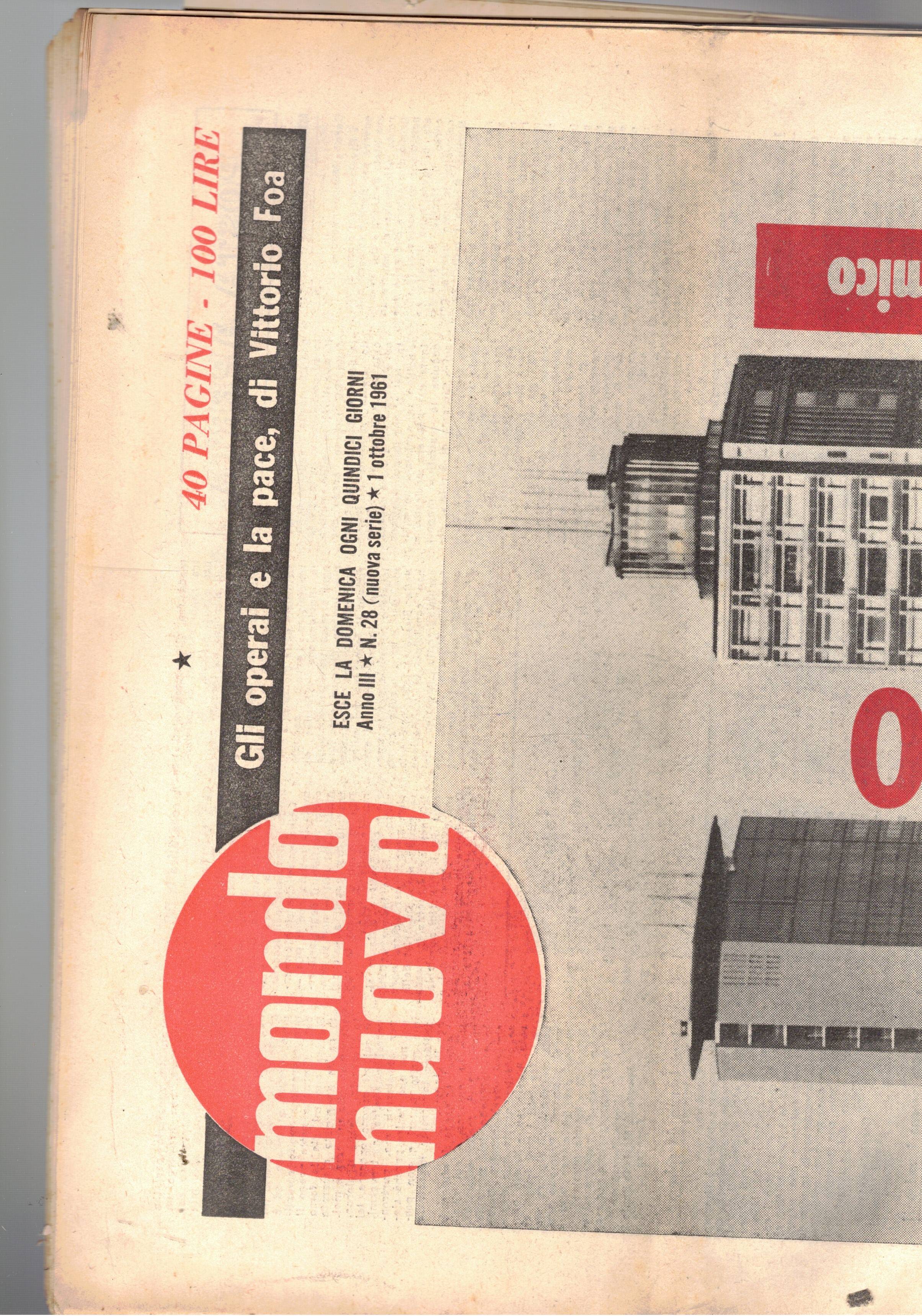 Mondo Nuovo, periodico qunidicinale. n° 28 del 1 ott. 1961.