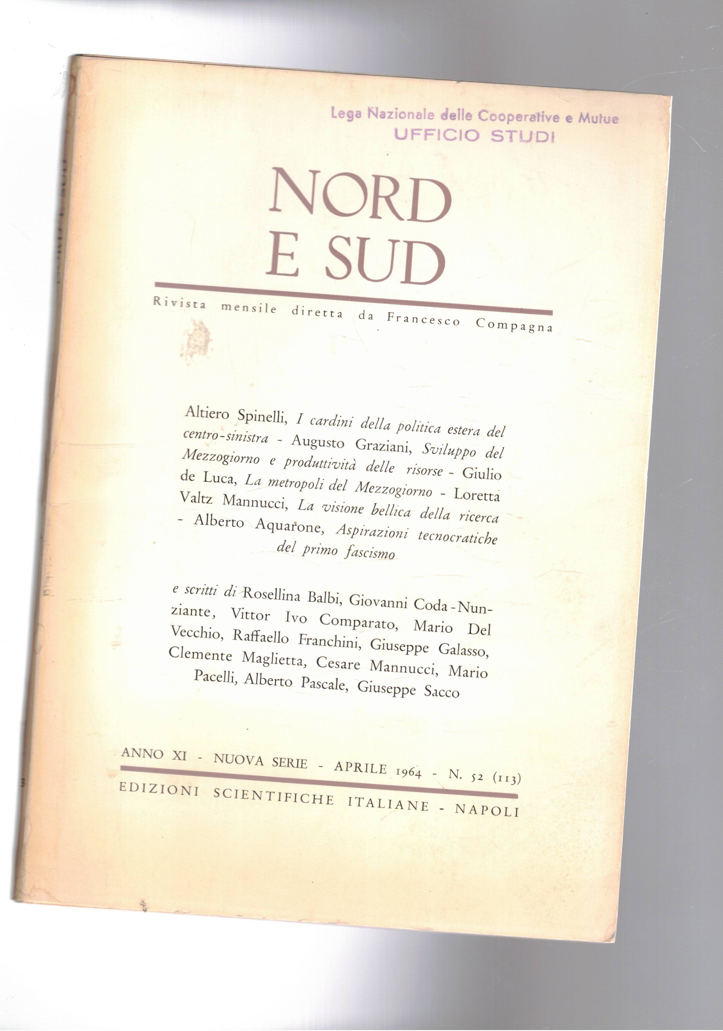 Nord e Sud rivista mensile n° apr. 1964. I cardini …