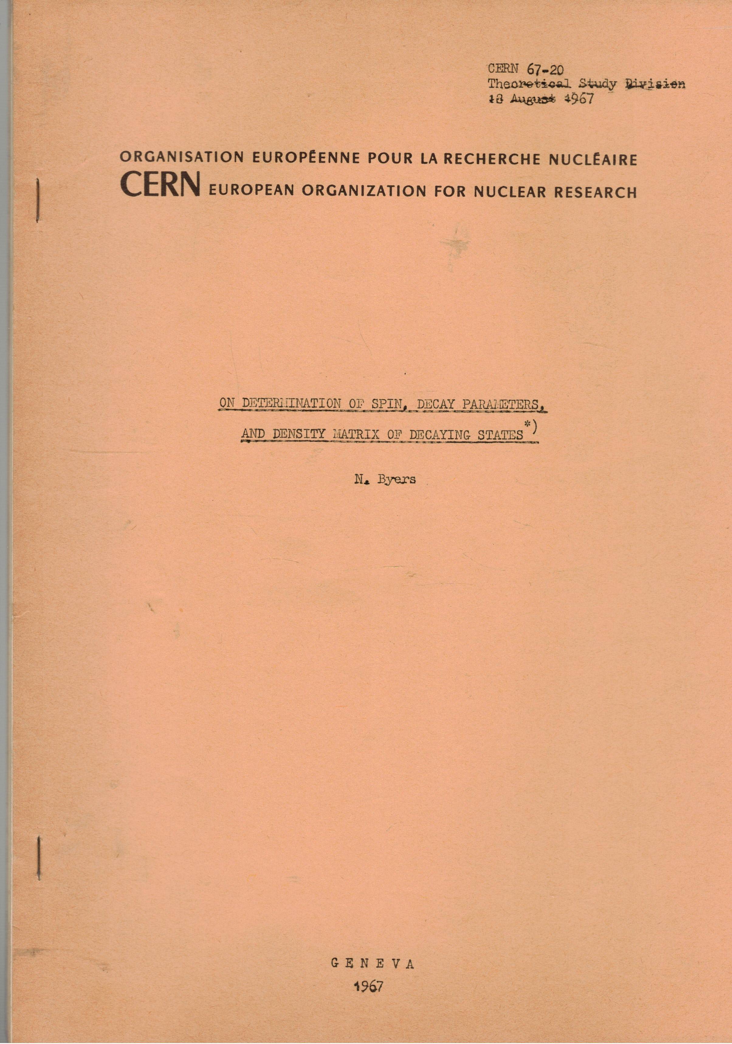 On determination of spin, decay parametres, and density matrix of …