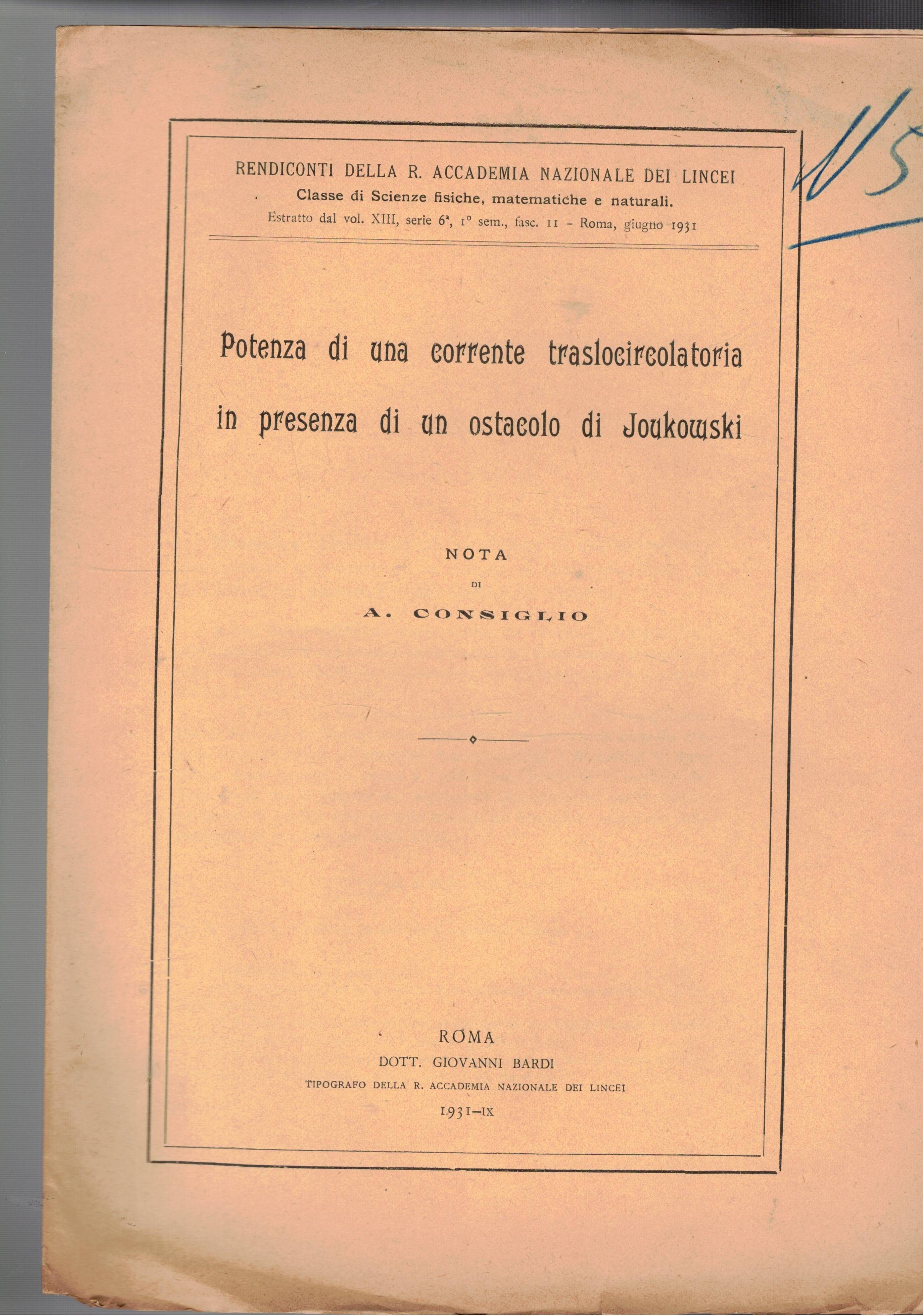Potenza di una corrente traslocircolatoria in presenza di un ostacolo …