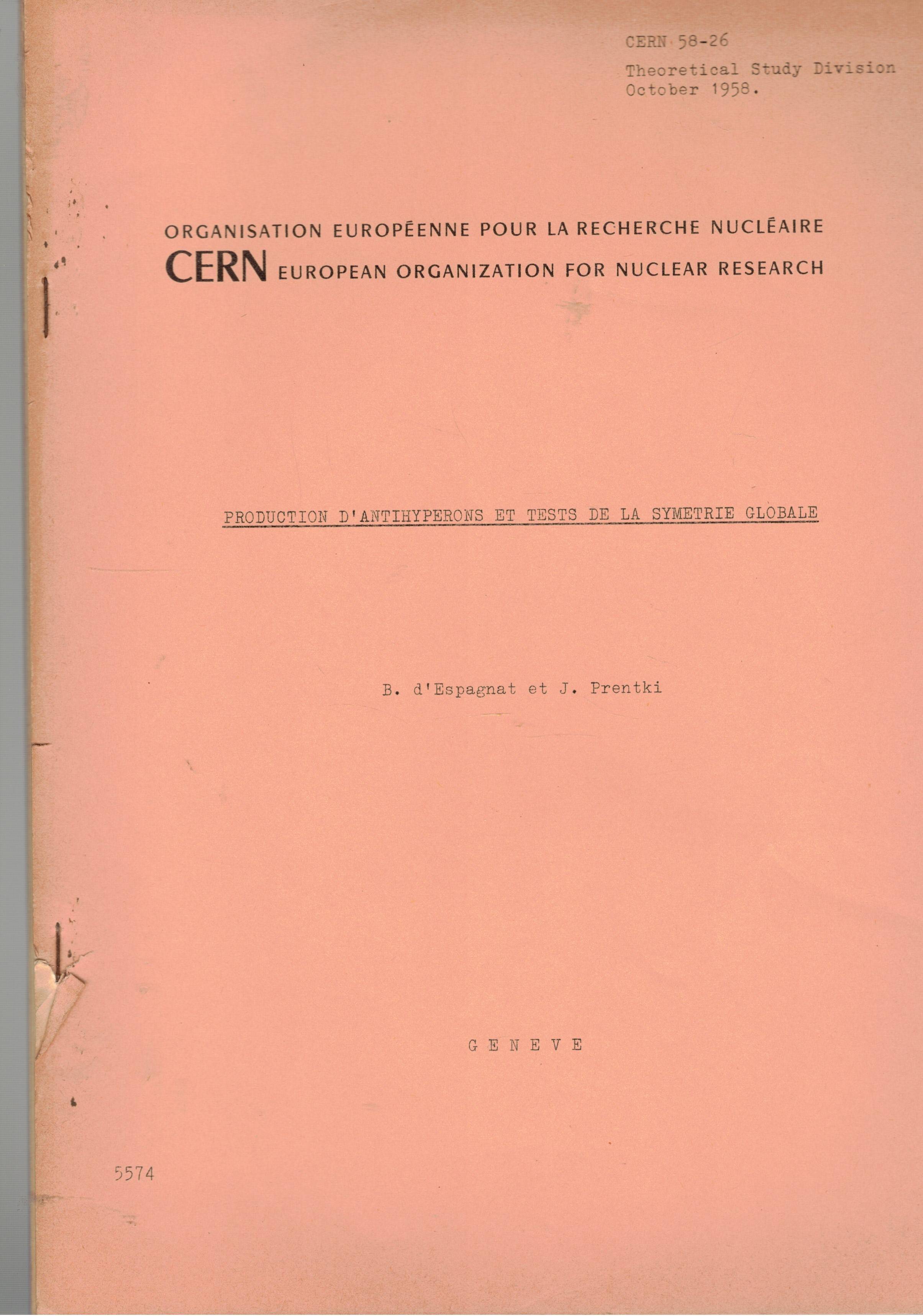 Production d'antyhyperons et tests de la symetrie globale.