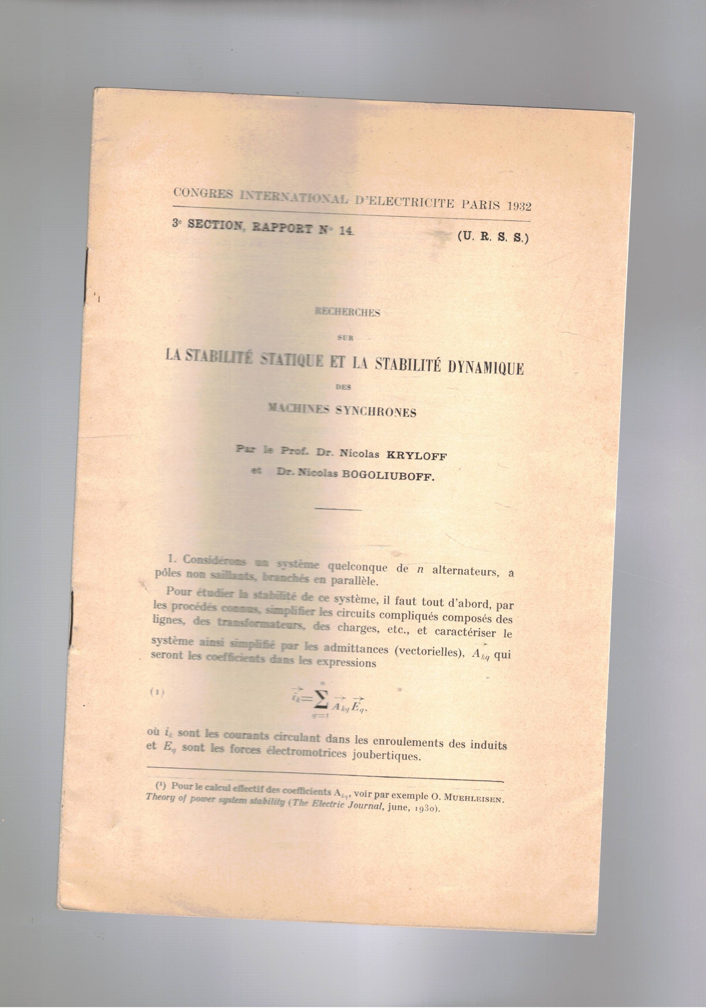 Recherches sur la stabilitè stattique et la stabilité dinamique des …