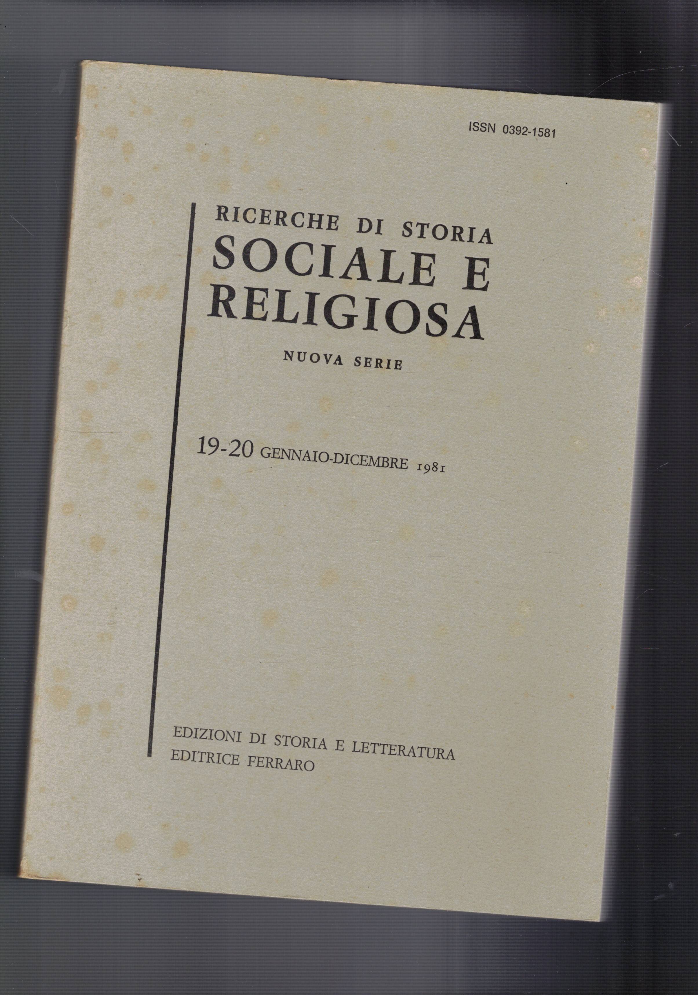 Ricerche di storia sociale e religiosa. anno X 1981. Aspetti …