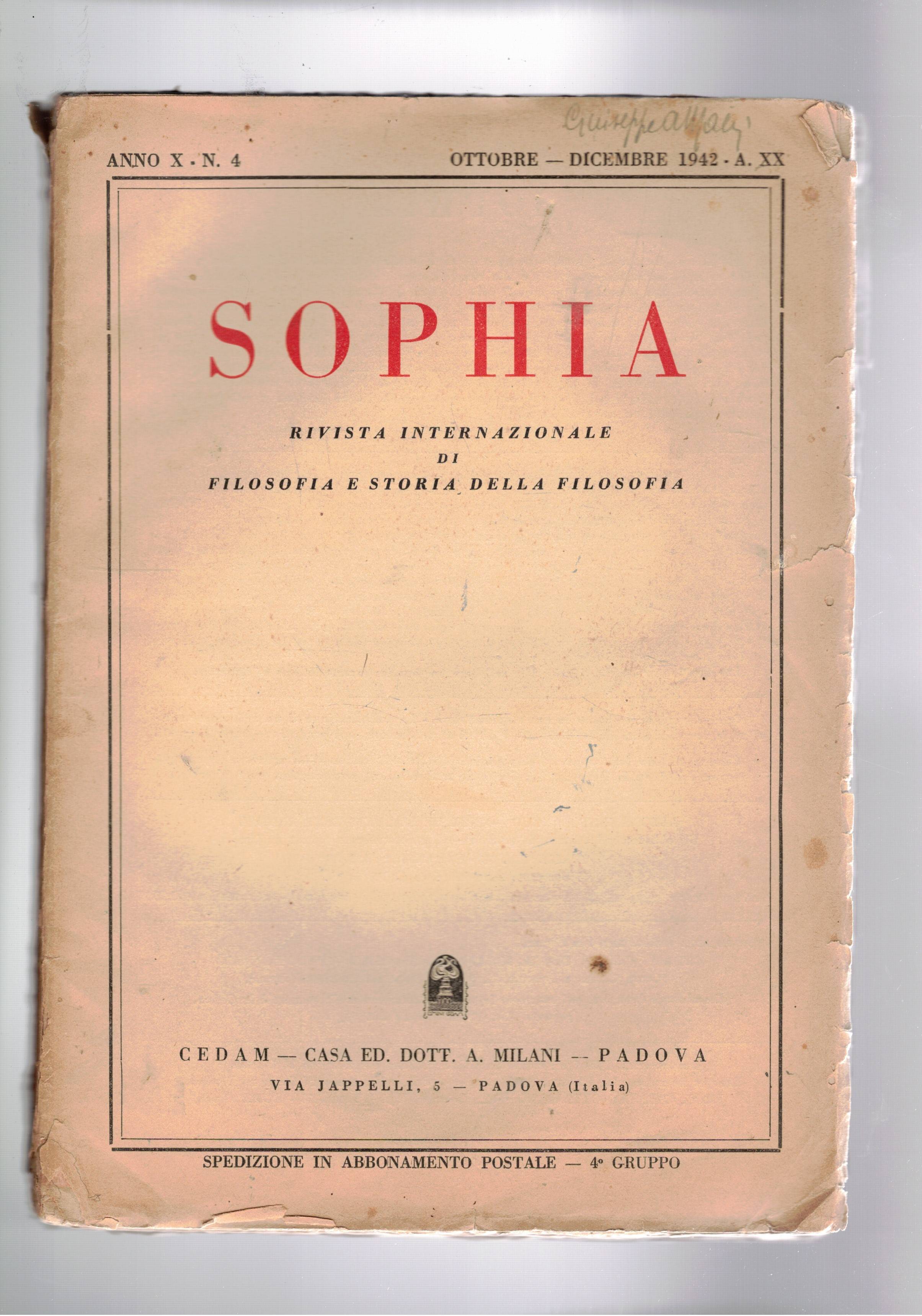 Sophia rivista internazionale di filosofi e storia della filosofia. Trimestrale …