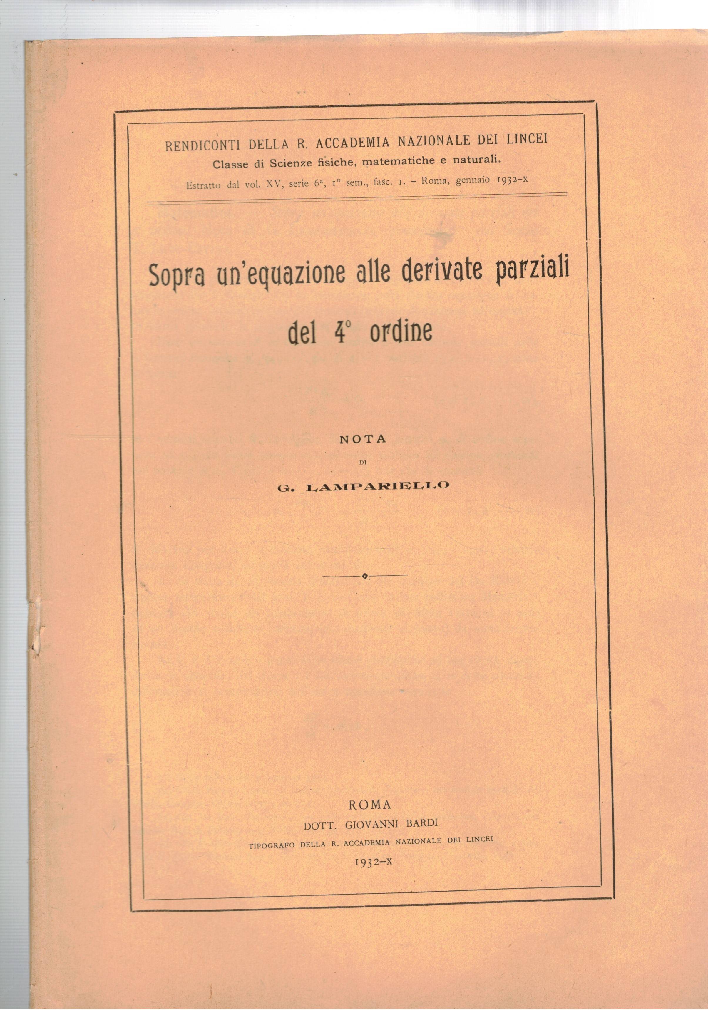 Sopra un'equazione alle derivate parziali del 4° ordine. estratto.