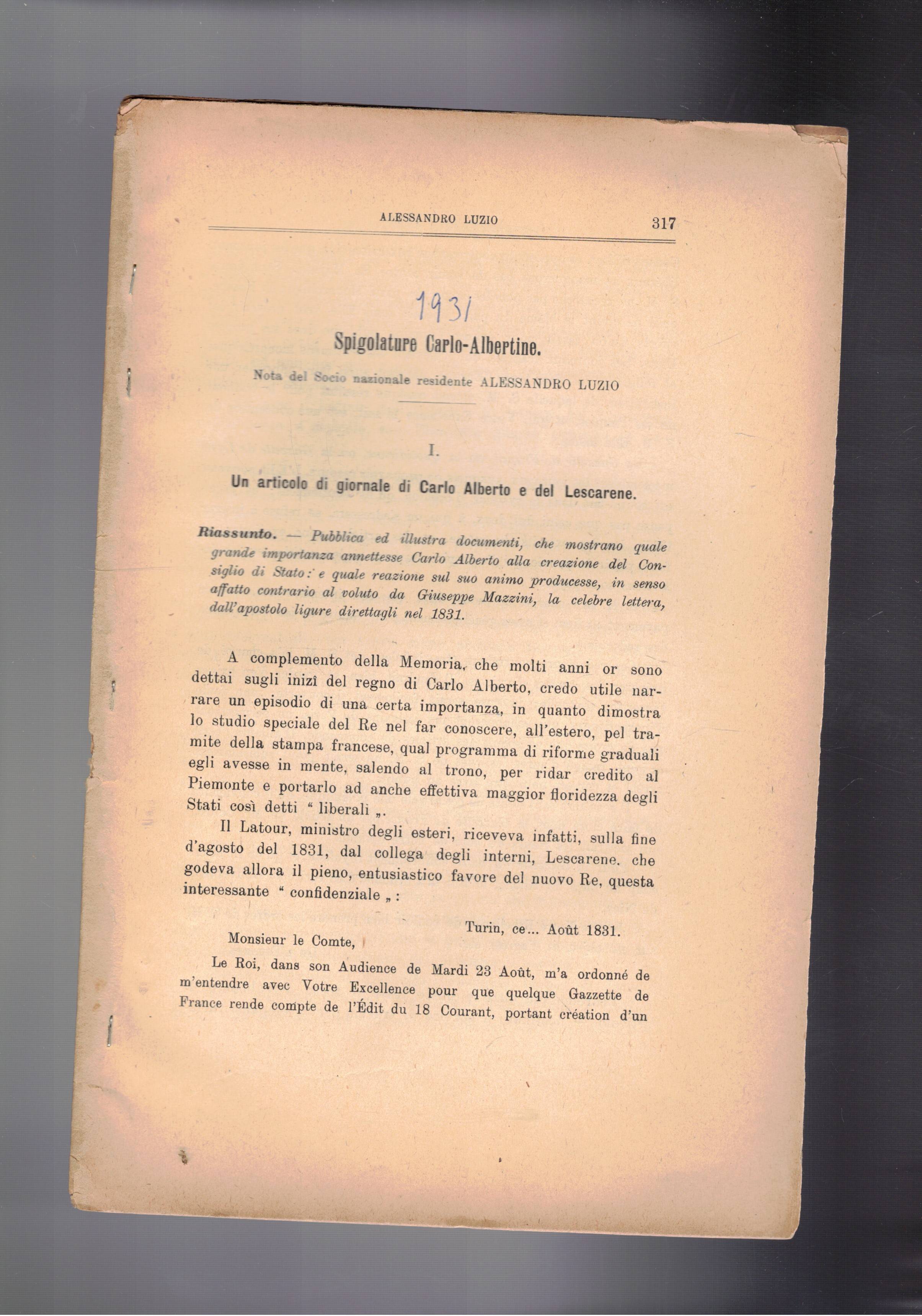Spigolature Carlo-Albertine. Estratto che riguarda la creazione del consiglio di …