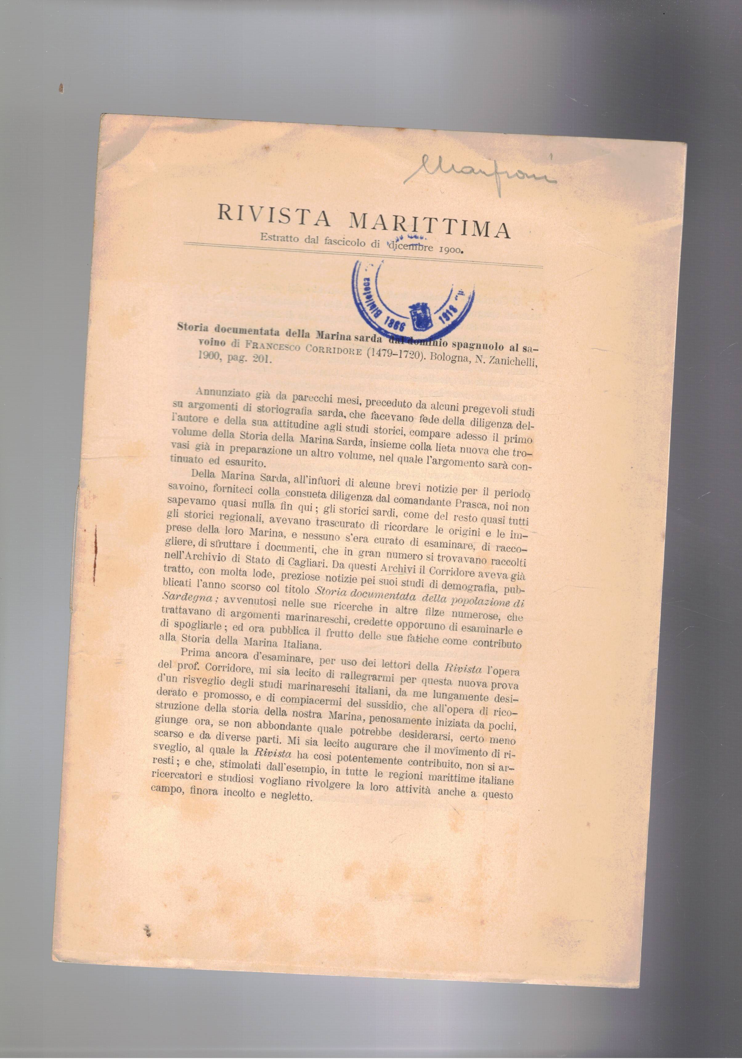 Storia documentata della marina sarda dal dominio spagnuolo al savoiano. …