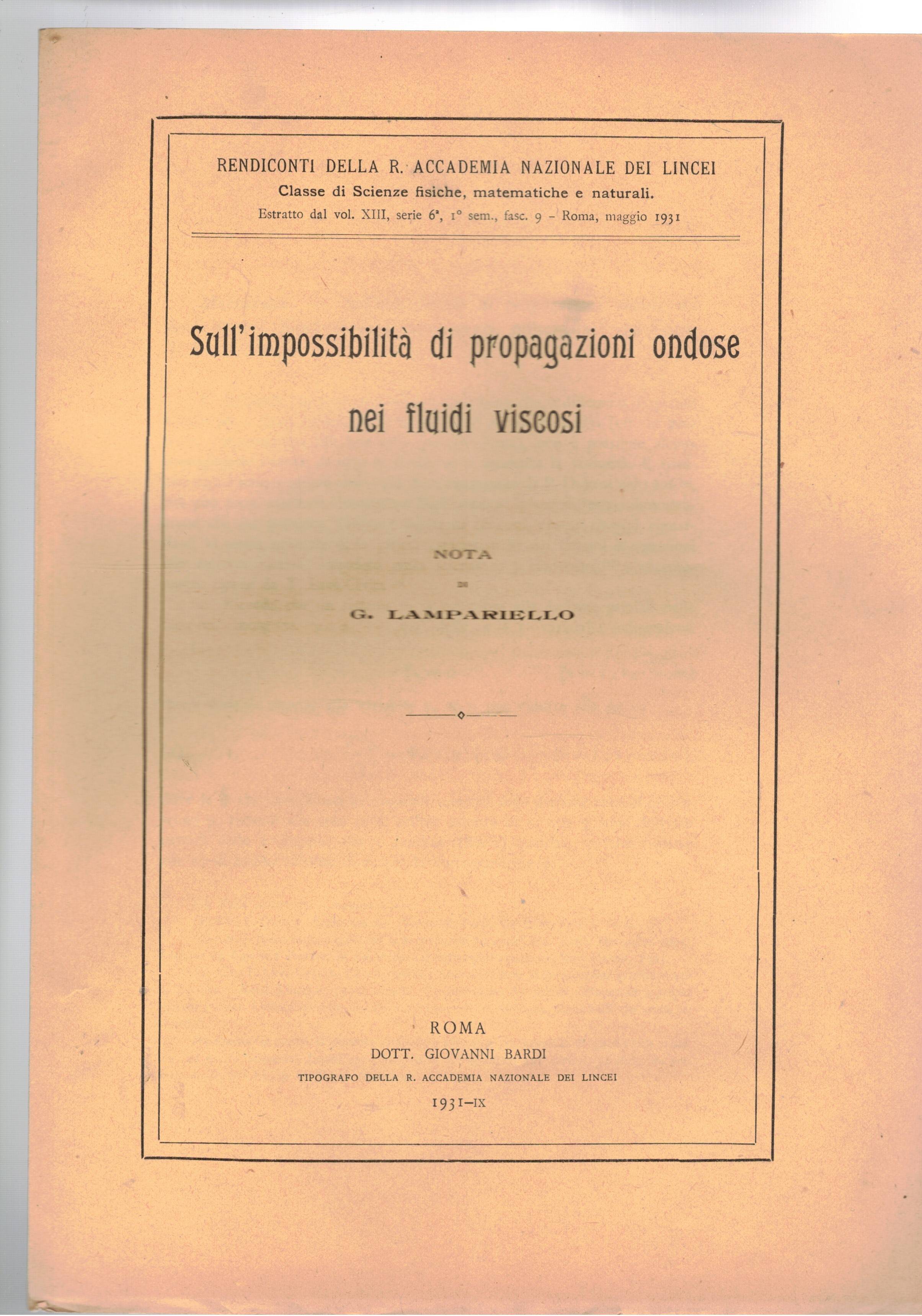 Sull'impossibilità di propagazioni ondose nei fluidi viscosi. Estratto.