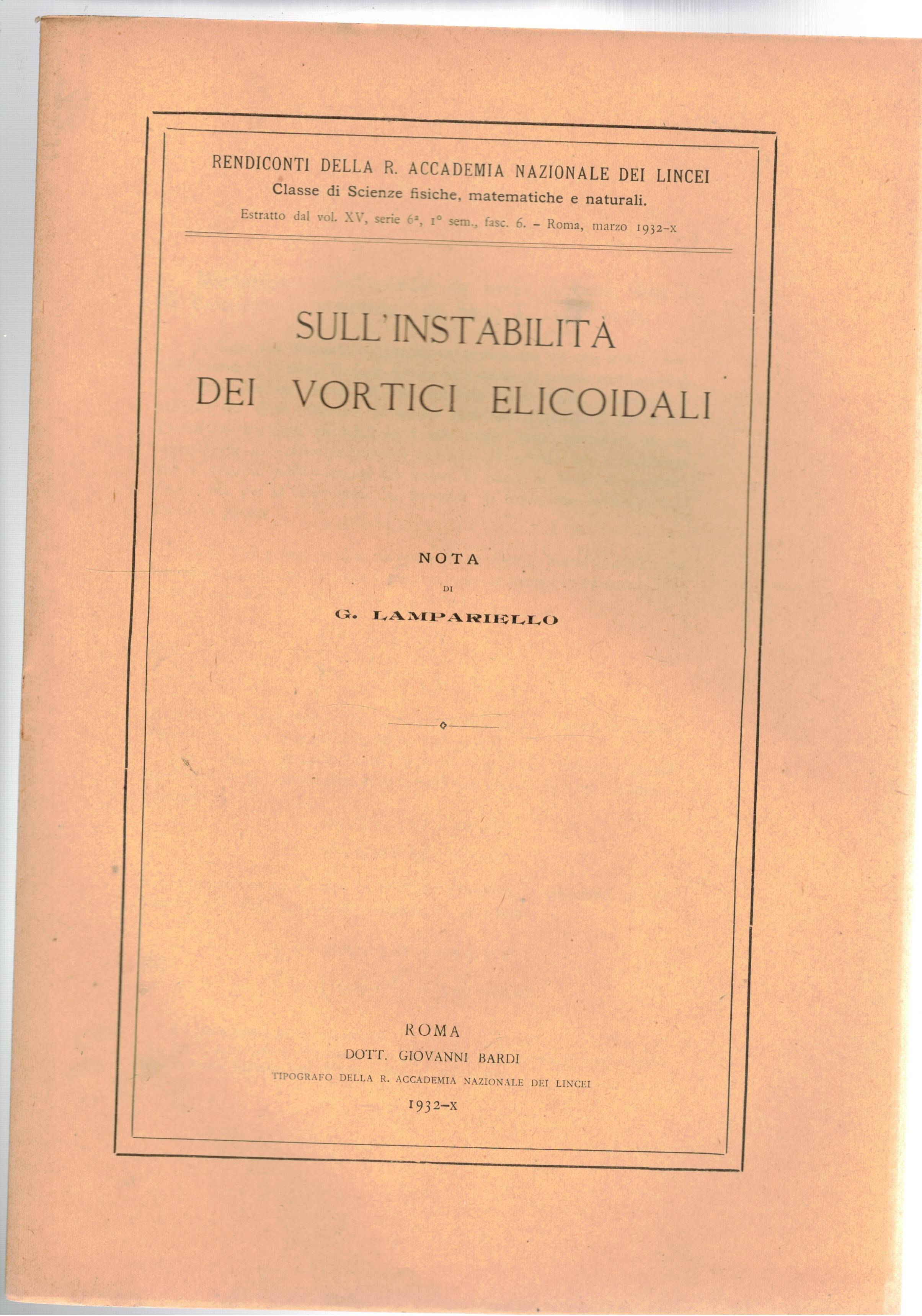 Sulla instabilità dei vortici elicoidali. Estratto.