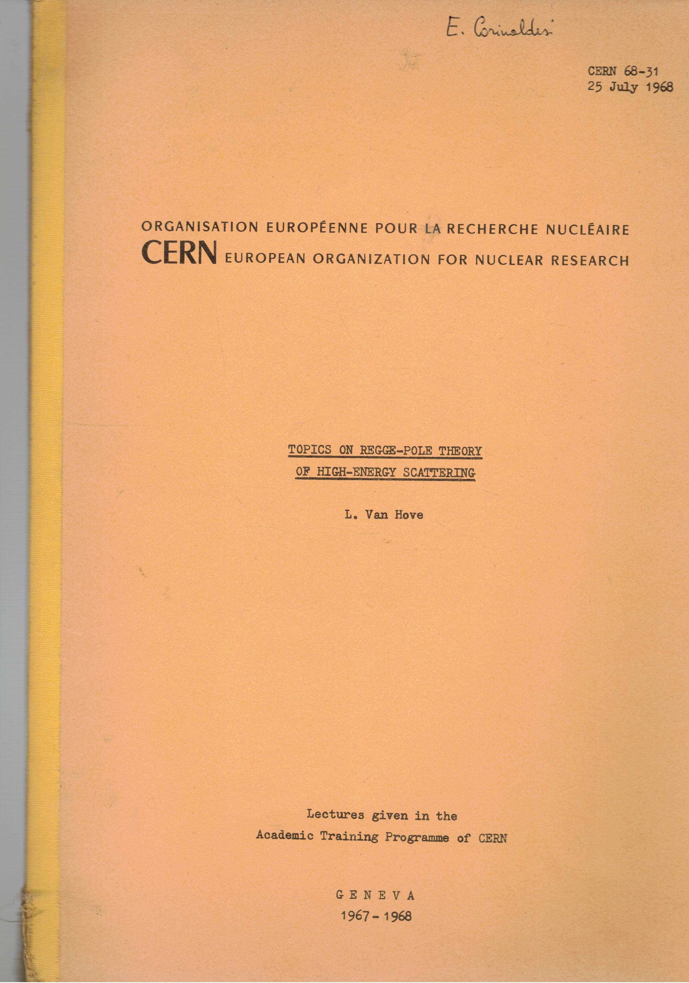 Topics on regge-pole theory of high-energy scattering. Lectures given in …