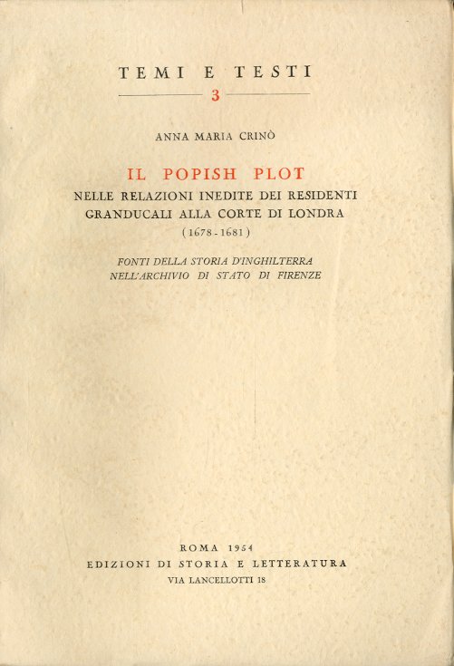 Il Popish Plot nelle relazioni inedite dei residenti granducali alla …