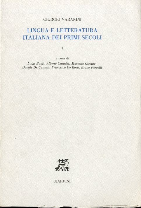 Lingua e letteratura italiana dei primi secoli. 1.