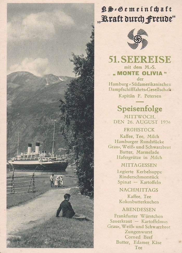 51. Seereise mit dem M.-S. "Monte Olivia". Speisenfolge, Mittwoch 26. …