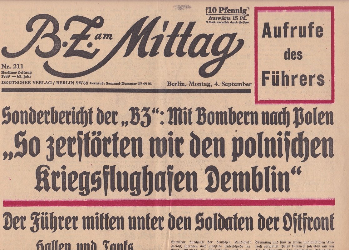 B.Z. am Mittag. Montag, 4. September 1939.