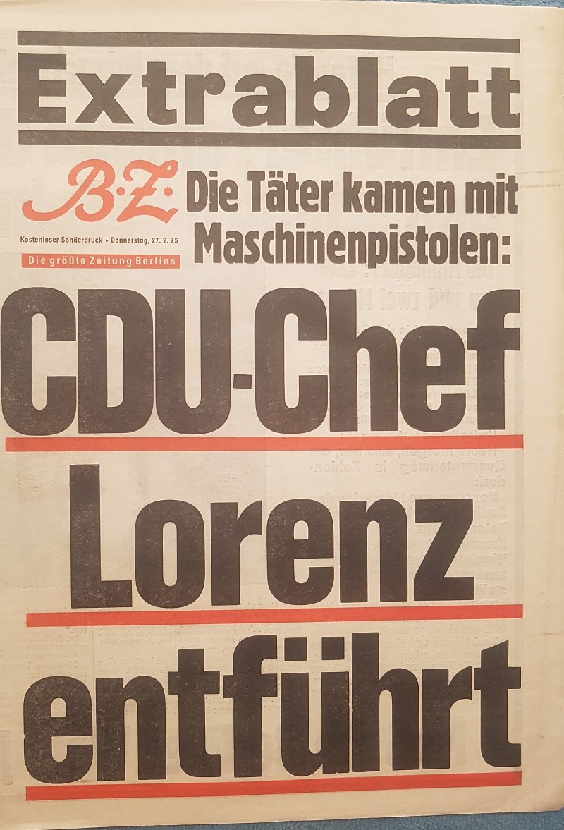 B.Z. Berlin. Extrablatt. (Sonderdruck vom 27.2.75!).