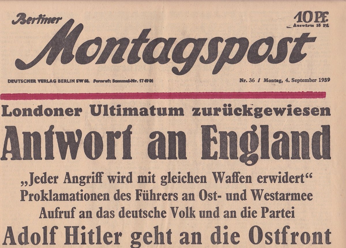 Berliner Montagspost. Montag, 4. September 1939.