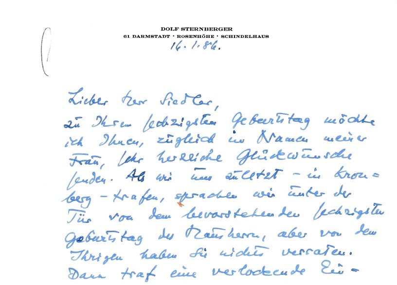 Brief des Politikwissenschaftlers und Publizisten Dolf Sternberger an den Verleger …