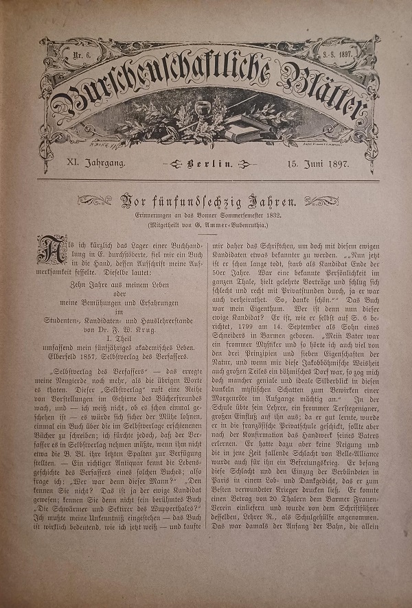 Burschenschaftliche Blätter. XI. Jahrgang 1897, Nr. 6, 7, 8, 9, …