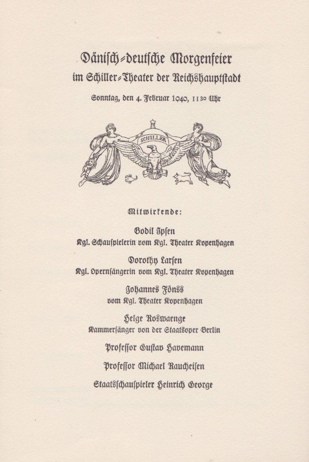 Dänisch-deutsche Morgenfeier im Schiller-Theater der Reichshauptstadt.