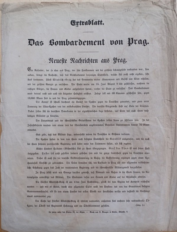 Das Bombardement von Prag. Neueste Nachrichten aus Prag. Extrablatt.