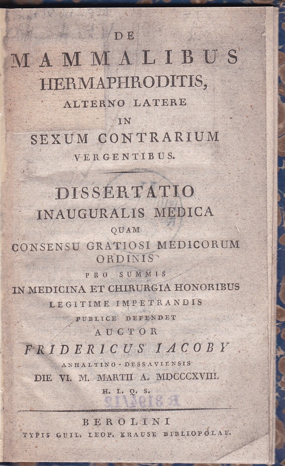 De mammalibus hermaphroditis, alterno latere in sexum contrarium vergentibus.