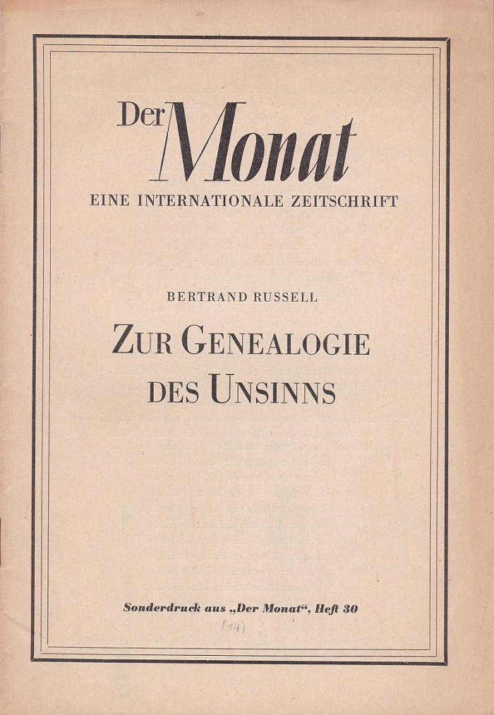 Der Monat. Eine internationale Zeitschrift für Politik und geistiges Leben. …