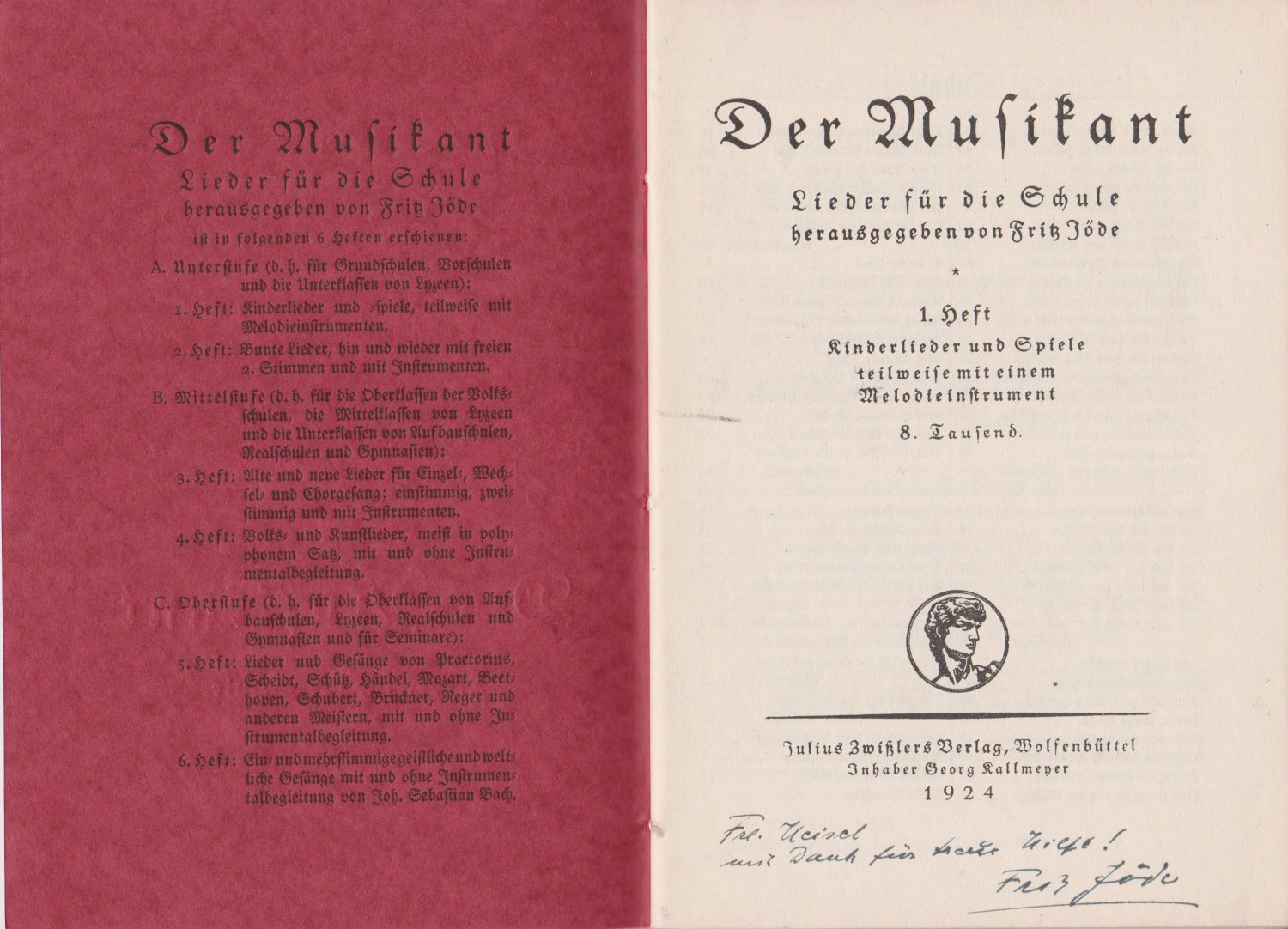 Der Musikant. Lieder für die Schule. (Widmug!).