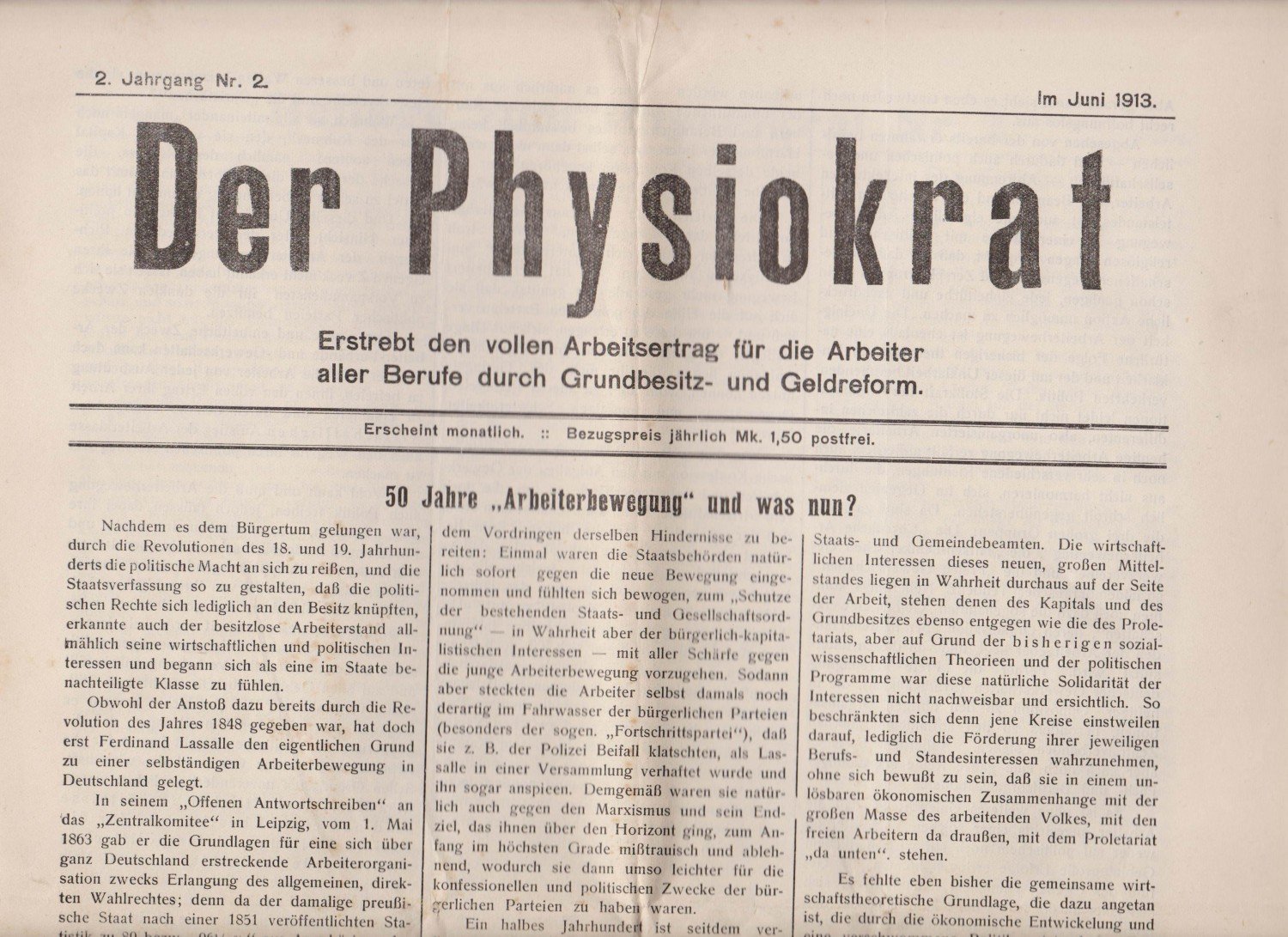 Der Physiokrat. Erstrebt den vollen Arbeitsertrag für die Arbeiter aller …