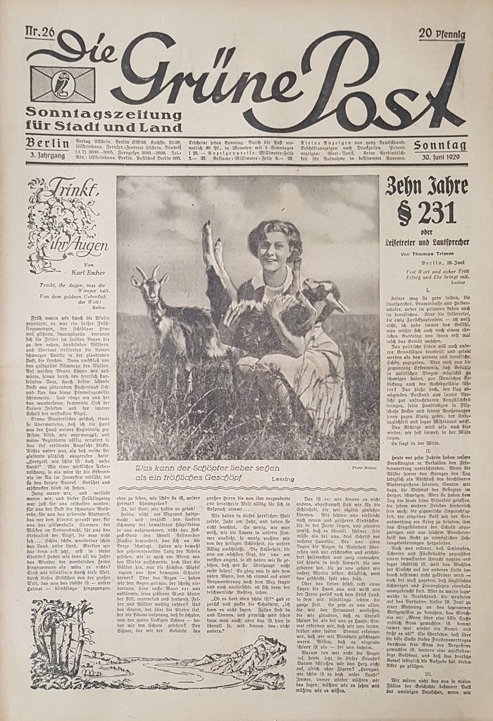 Die Grüne Post. Sonntag, 30. Juni 1929.