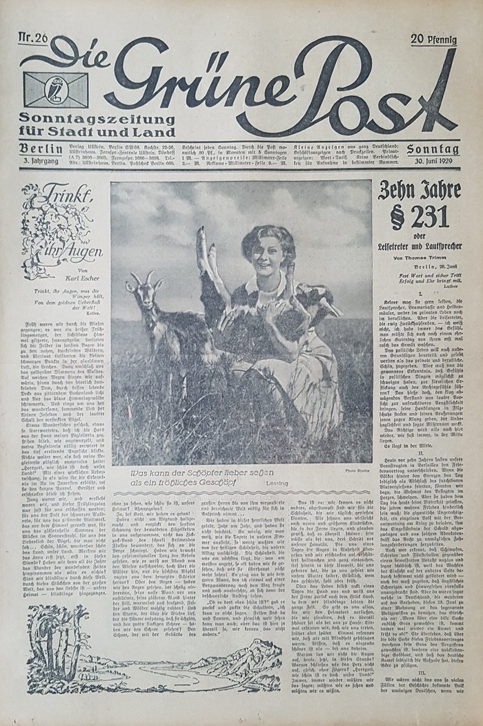 Die Grüne Post. Sonntag, 30. Juni 1929.